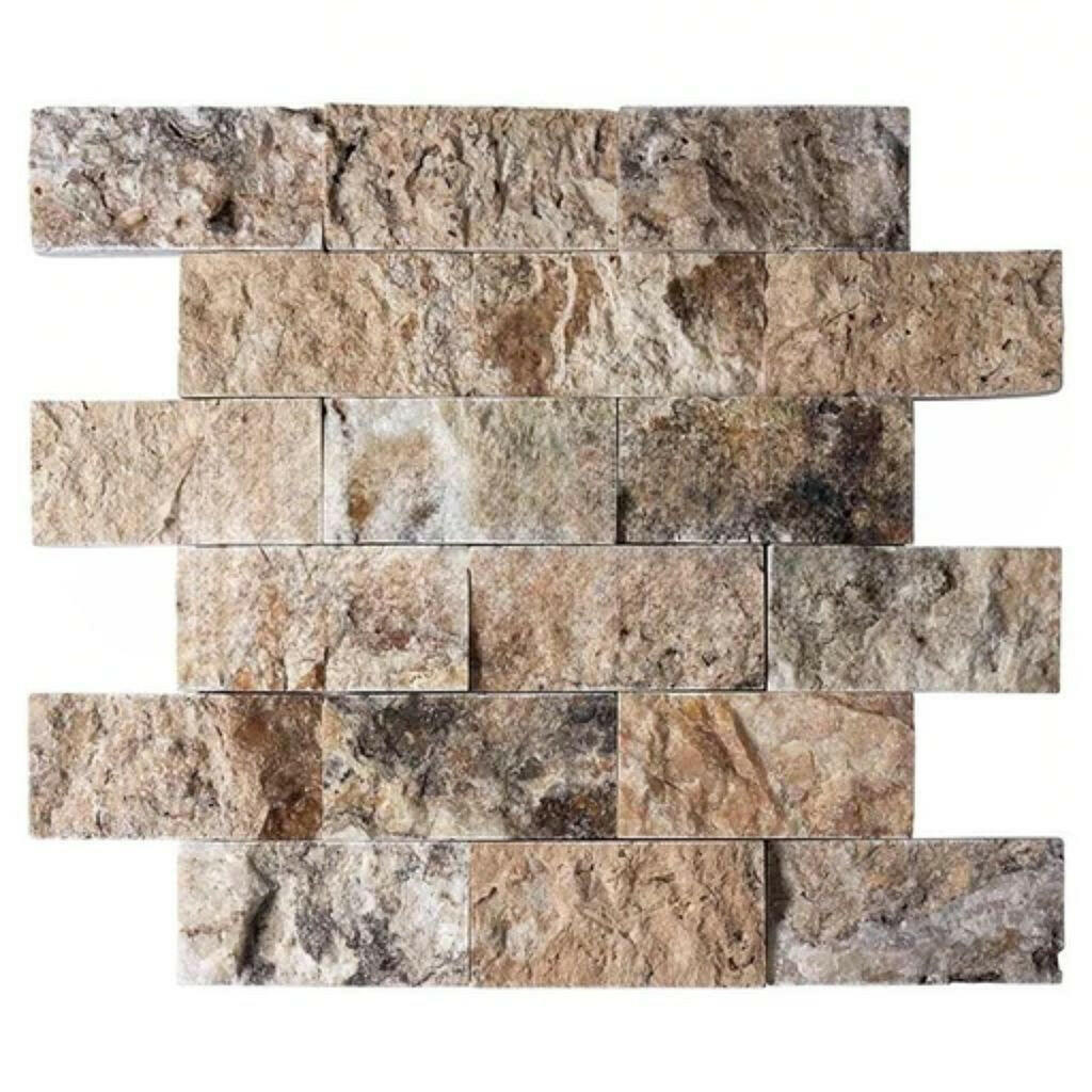 2 X 4 Antico Onyx Travertine Split-Faced Brick Mosaic Tile-American Tile Depot