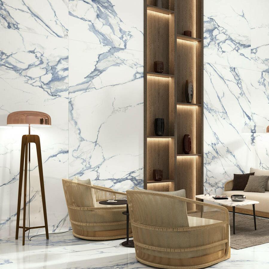 24 X 48 Calacatta Blue Polished Marble Look Porcelain Tile-PORCELAIN-Large Format-American Tile Depot