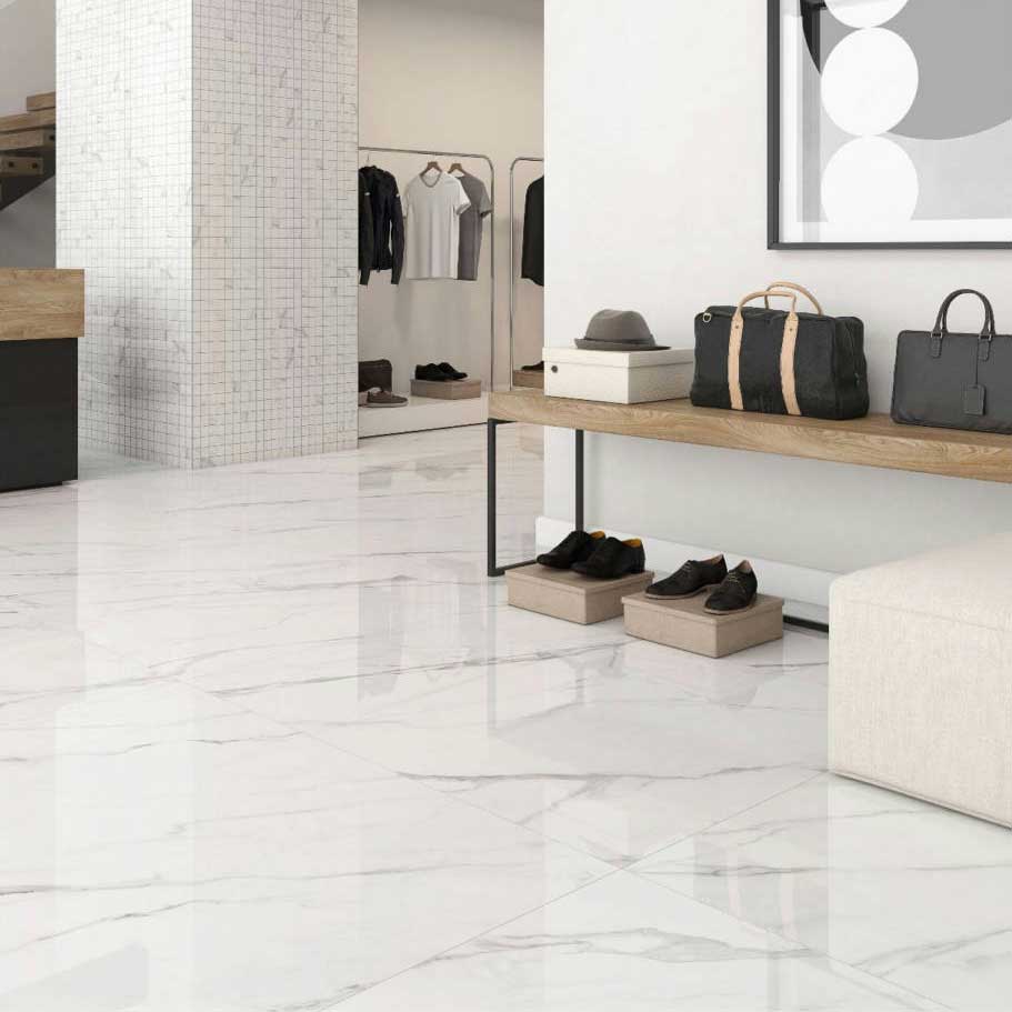 24 X 48 Naples White Polished Marble Look Porcelain Tile-Porcelain Tile Large Formate-American Tile Depot