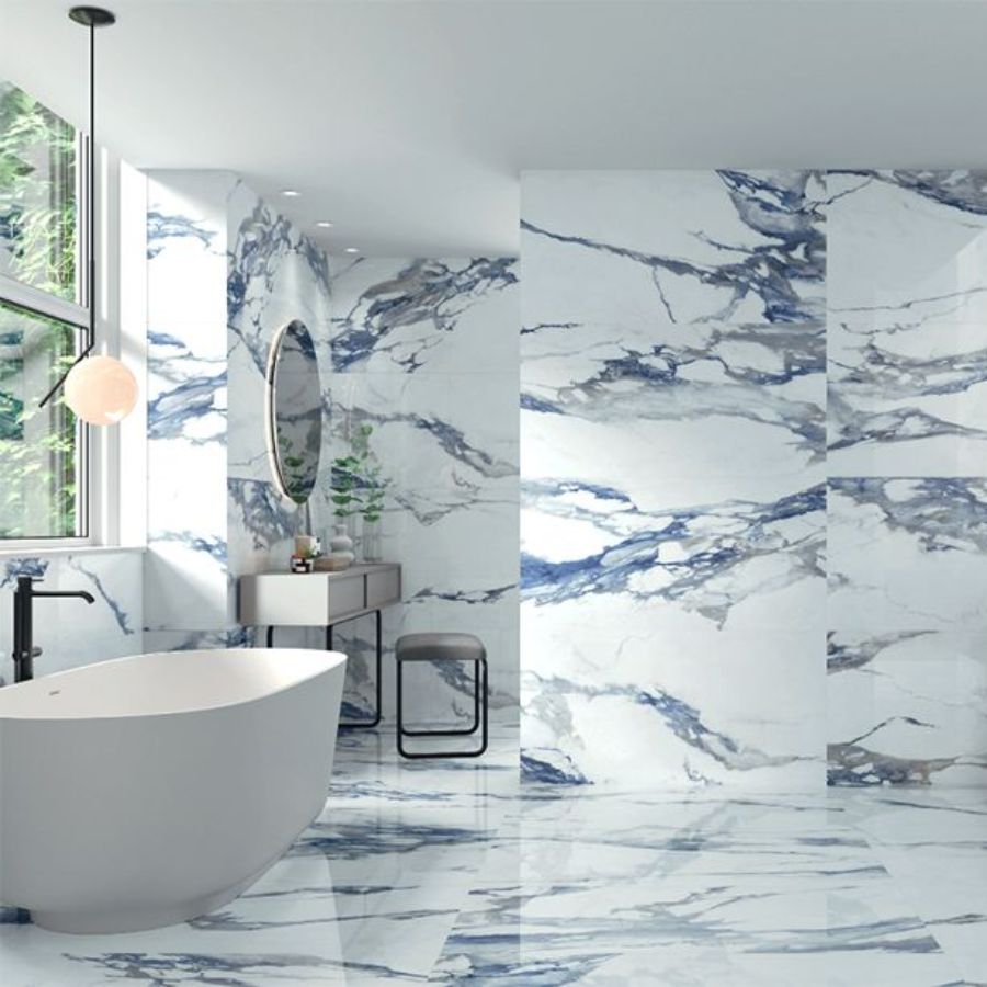 24 X 48 Patagonia Blue Satin Matte Marble Look Porcelain Tile-Porcelain Tile Large Formate-American Tile Depot