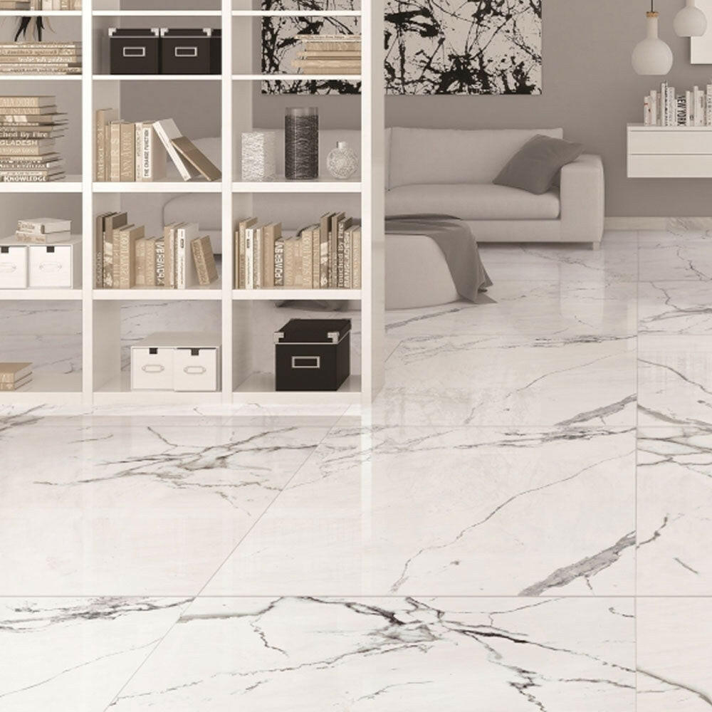 24x24 Bravira Carrara Marble Look Polished Porcelain Tile 24x24 Bravira Carrara Marble Look Polished Porcelain Tile - American Tile Depot