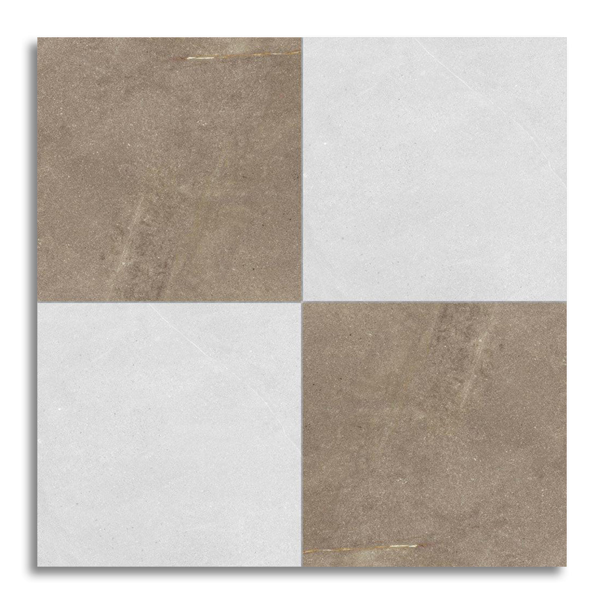24x24 Checkerboard Tile - Trelora Noce & Argent Matte Limestone Look Porcelain - American Tile Depot