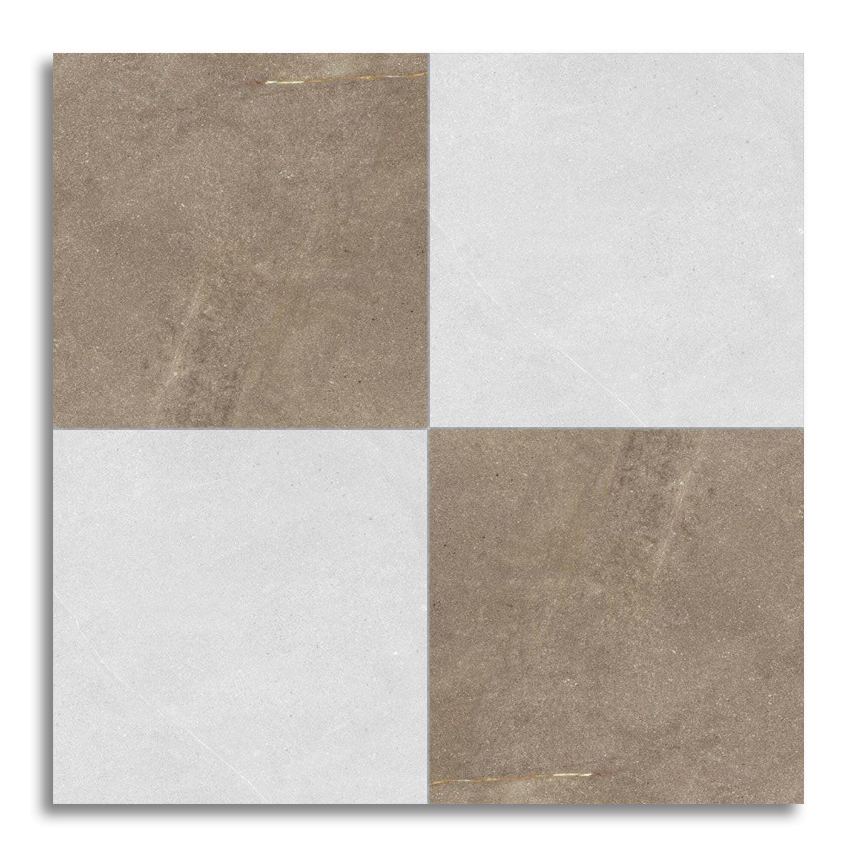 24x24 Checkerboard Tile - Trelora Noce & Argent Matte Limestone Look Porcelain - American Tile Depot