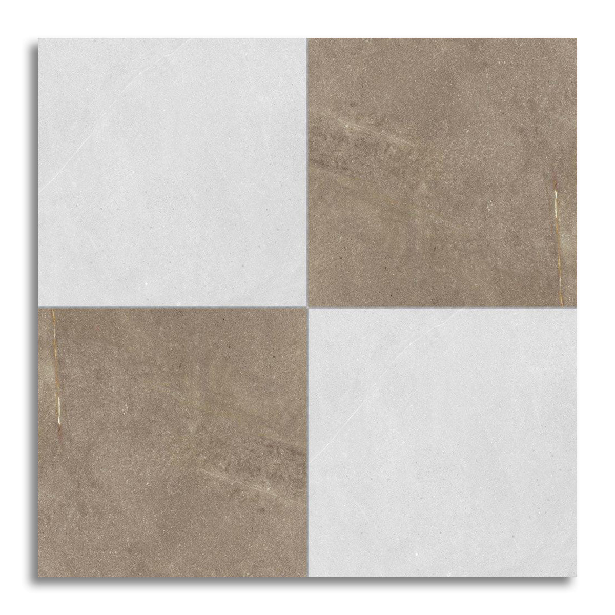 24x24 Checkerboard Tile - Trelora Noce & Argent Matte Limestone Look Porcelain - American Tile Depot