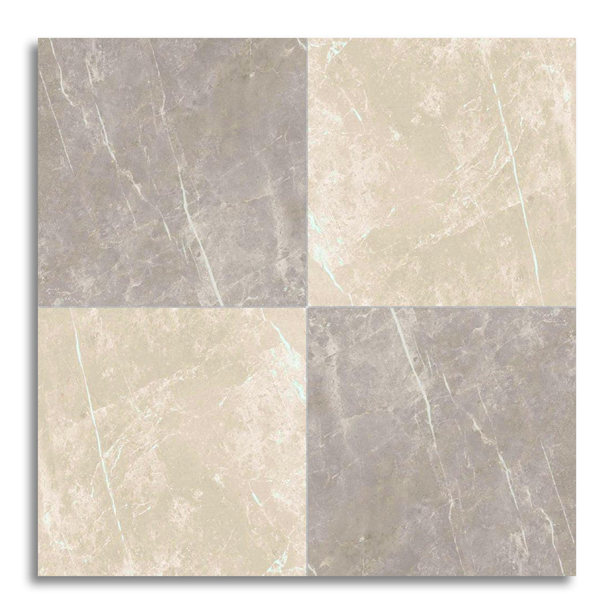 24x24 Checkerboard Tile - Virelia Grey & Cream Nat Matte Marble Look Porcelain - American Tile Depot