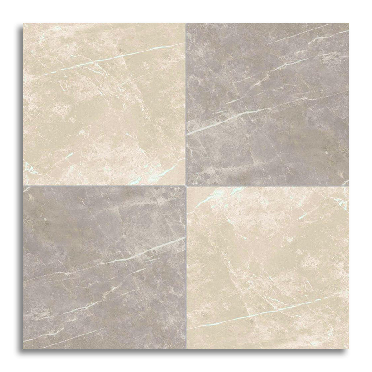 24x24 Checkerboard Tile - Virelia Grey & Cream Nat Matte Marble Look Porcelain - American Tile Depot