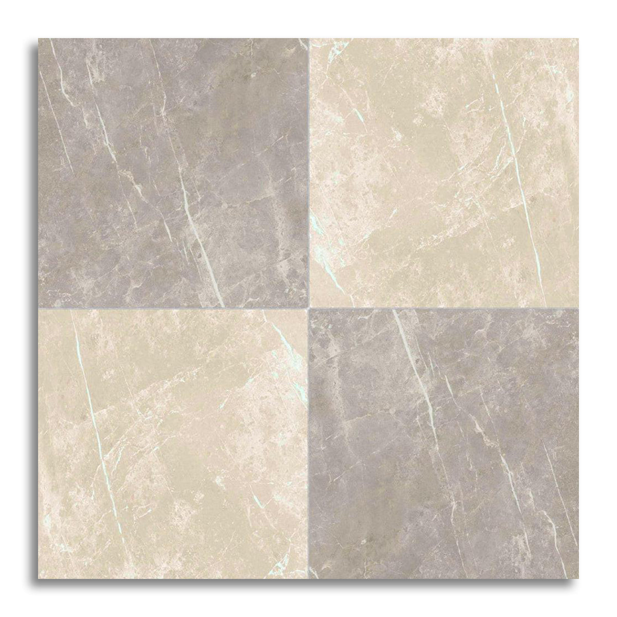 24x24 Checkerboard Tile - Virelia Grey & Cream Nat Matte Marble Look Porcelain - American Tile Depot
