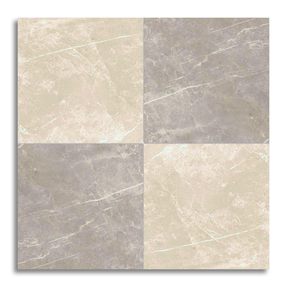24x24 Checkerboard Tile - Virelia Grey & Cream Nat Matte Marble Look Porcelain - American Tile Depot