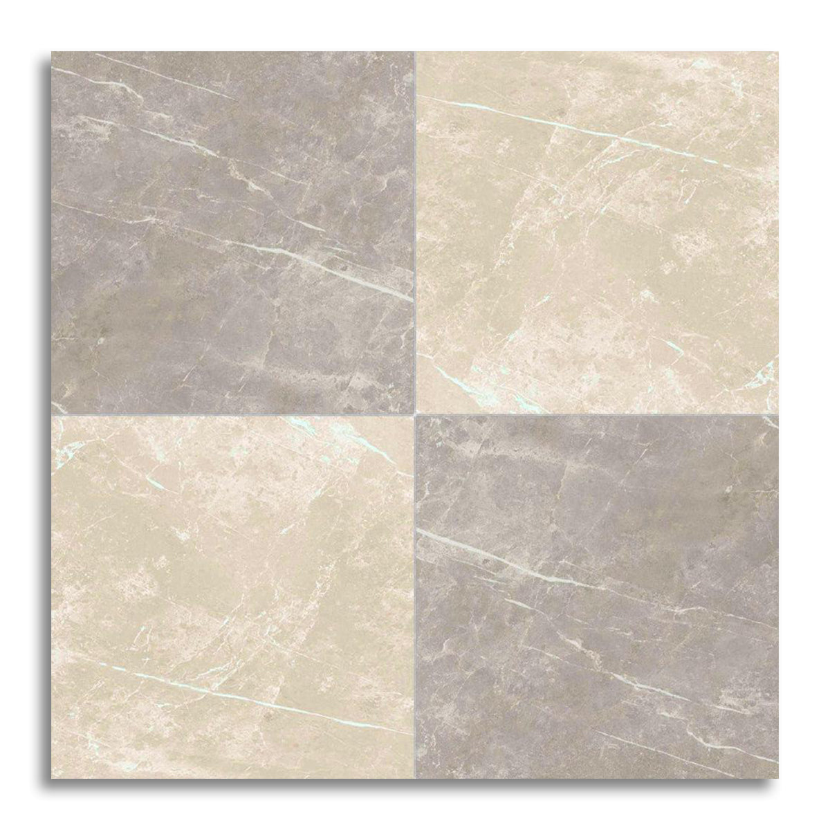 24x24 Checkerboard Tile - Virelia Grey & Cream Nat Matte Marble Look Porcelain - American Tile Depot