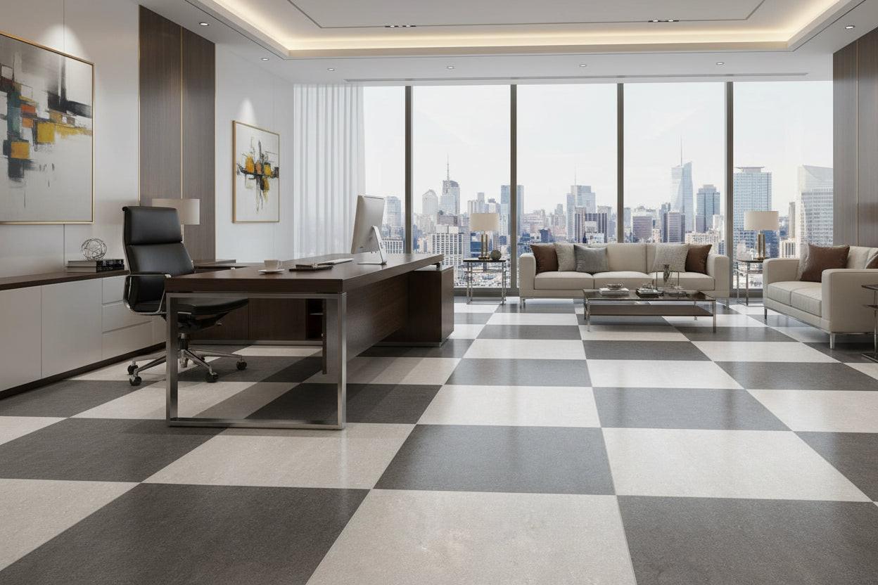 24x24 Checkerboard Tile - Biancoire Graphite & White Chiseled Grip & Matte Porcelain 24x24 Checkerboard Tile - Biancoire Graphite & White Chiseled Grip & Matte Porcelain - American Tile Depot