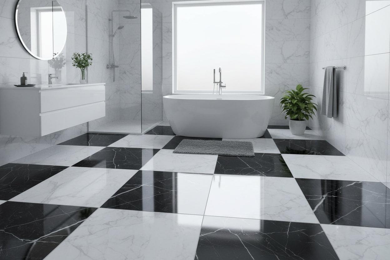 24x24 Checkerboard Tile - Carrara White & Black Marquina Polished Marble 24x24 Checkerboard Tile - Carrara White & Black Marquina Polished Marble - American Tile Depot