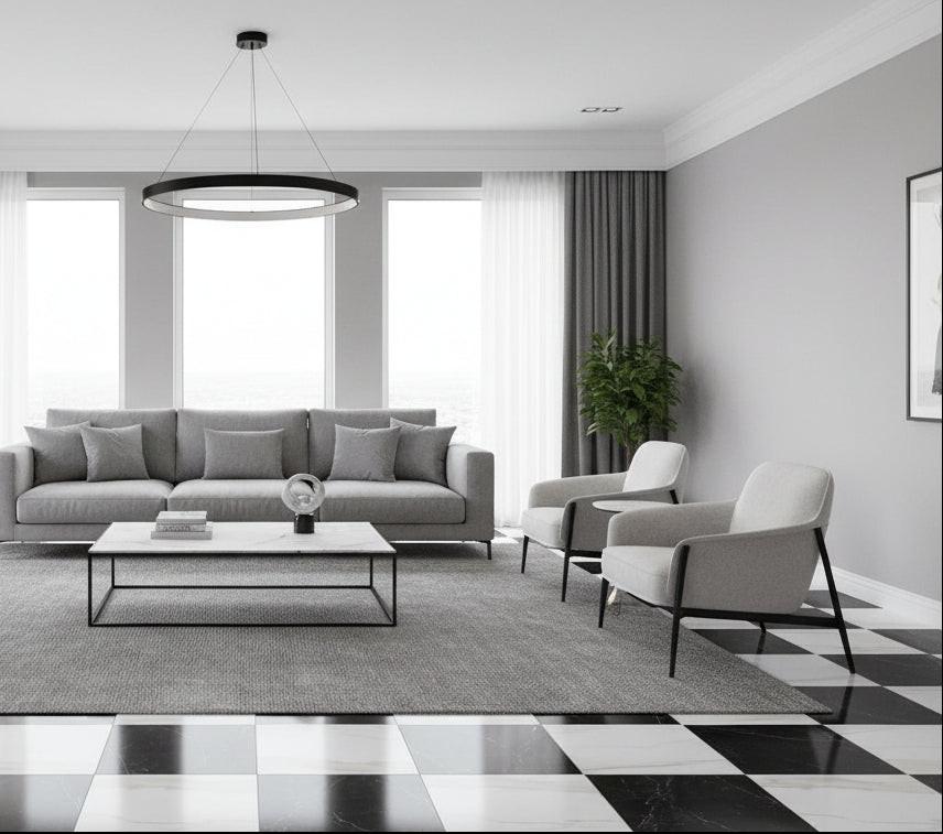 24x24 Checkerboard Tile - Solviera Black & White Glossy Marble Look Porcelain - American Tile Depot