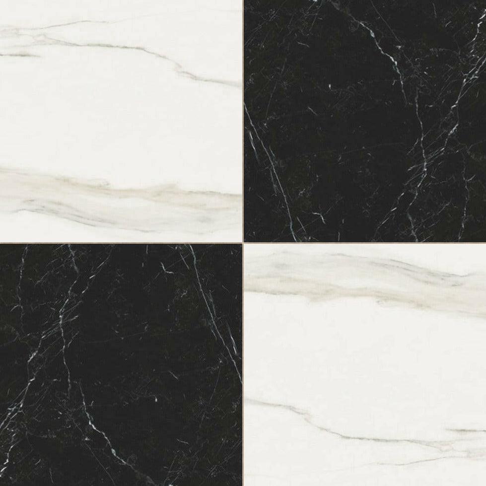 24x24 Checkerboard Tile - Solviera Black & White Glossy Marble Look Porcelain - American Tile Depot