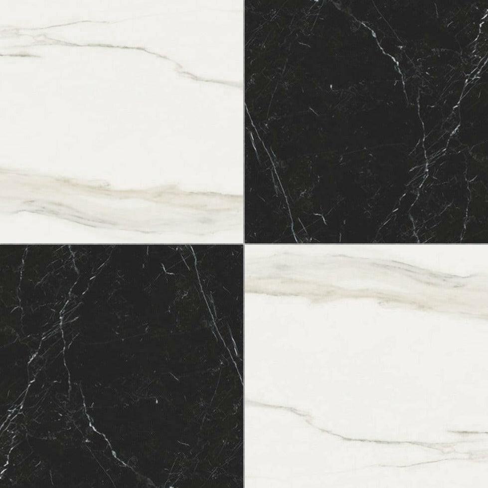 24x24 Checkerboard Tile - Solviera Black & White Glossy Marble Look Porcelain - American Tile Depot