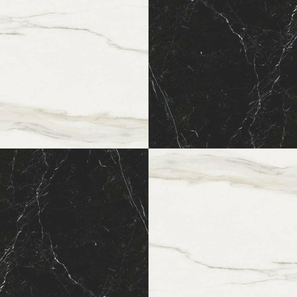 24x24 Checkerboard Tile - Solviera Black & White Glossy Marble Look Porcelain - American Tile Depot