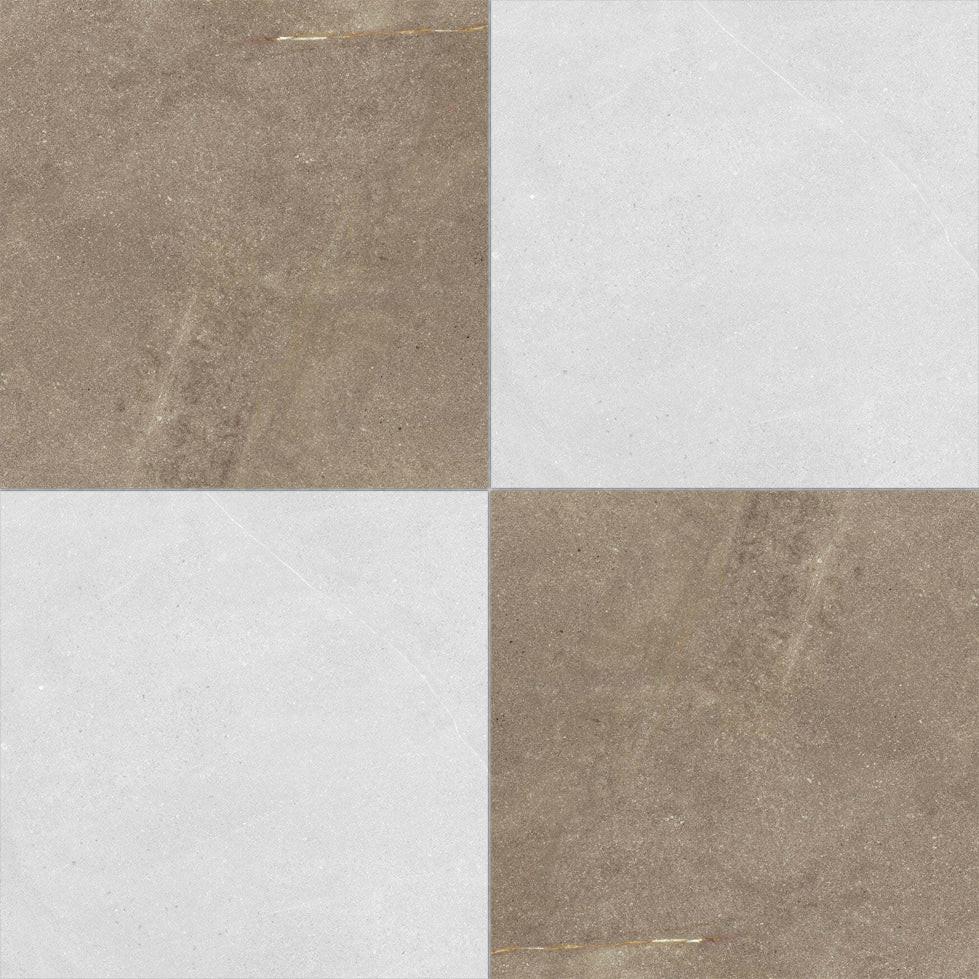 24x24 Checkerboard Tile - Trelora Noce & Argent Matte Limestone Look Porcelain 24x24 Checkerboard Tile - Trelora Noce & Argent Matte Limestone Look Porcelain - American Tile Depot