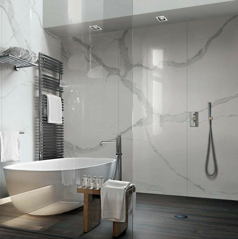 24x24 Solviera Statuario Glossy Marble Look Porcelain Tile 24x24 Solviera Statuario Glossy Marble Look Porcelain Tile - American Tile Depot