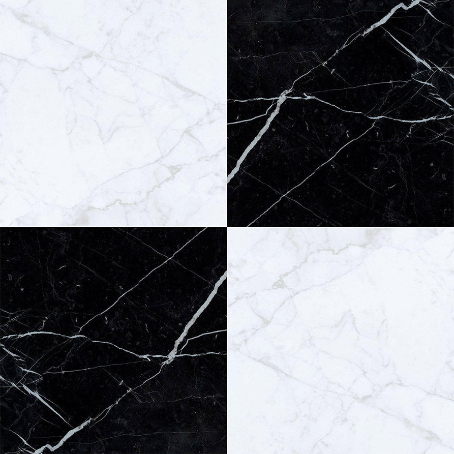 24x24 Checkerboard Tile - Carrara White & Black Marquina Polished Marble