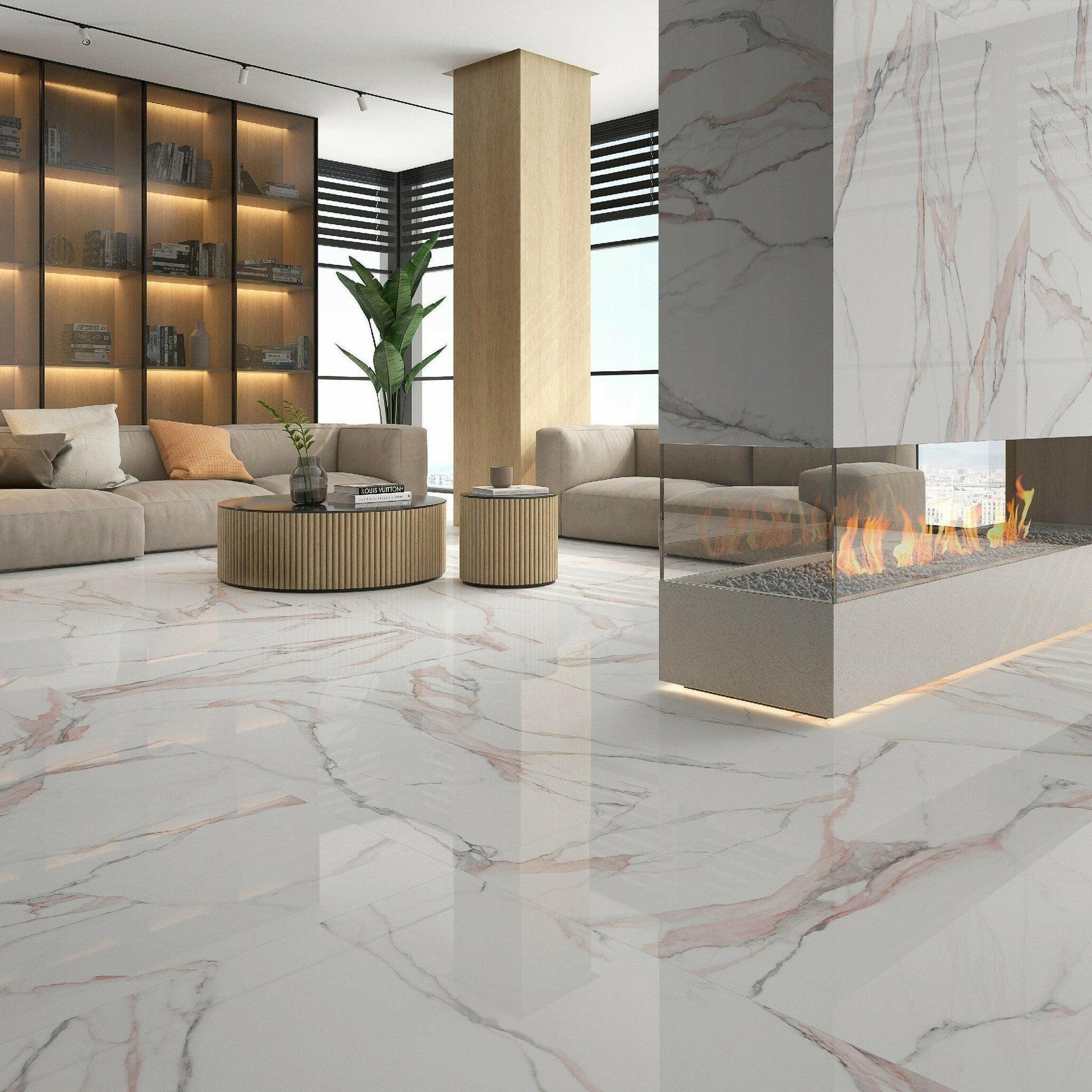 24x48 Calacatta Lorvex Pink Polished Marble Look Porcelain Tile 24x48 Calacatta Lorvex Pink Polished Marble Look Porcelain Tile - American Tile Depot