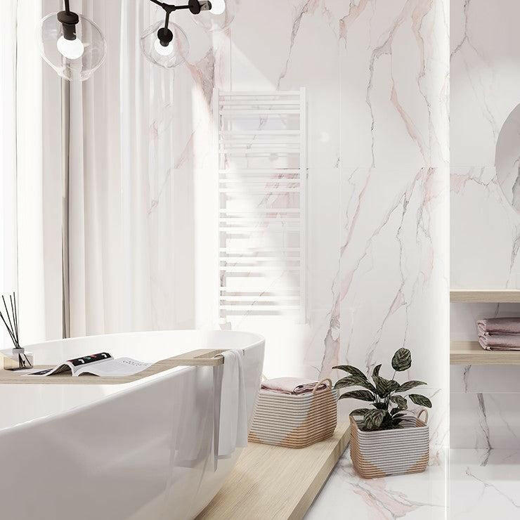 24x48 Calacatta Lorvex Pink Polished Marble Look Porcelain Tile 24x48 Calacatta Lorvex Pink Polished Marble Look Porcelain Tile - American Tile Depot