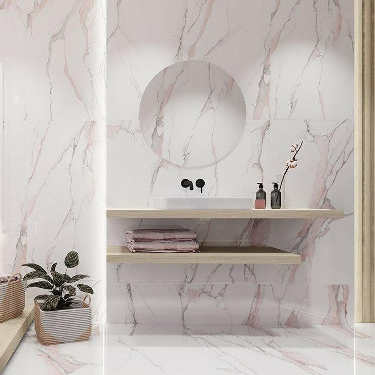 24x48 Calacatta Lorvex Pink Polished Marble Look Porcelain Tile 24x48 Calacatta Lorvex Pink Polished Marble Look Porcelain Tile - American Tile Depot
