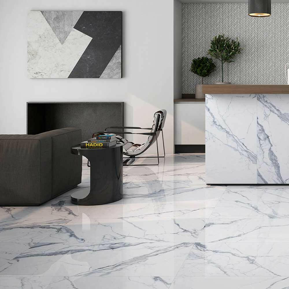 24x48 Claro Venato White Marble Look Glossy Porcelain Tile 24x48 Claro Venato White Marble Look Glossy Porcelain Tile - American Tile Depot