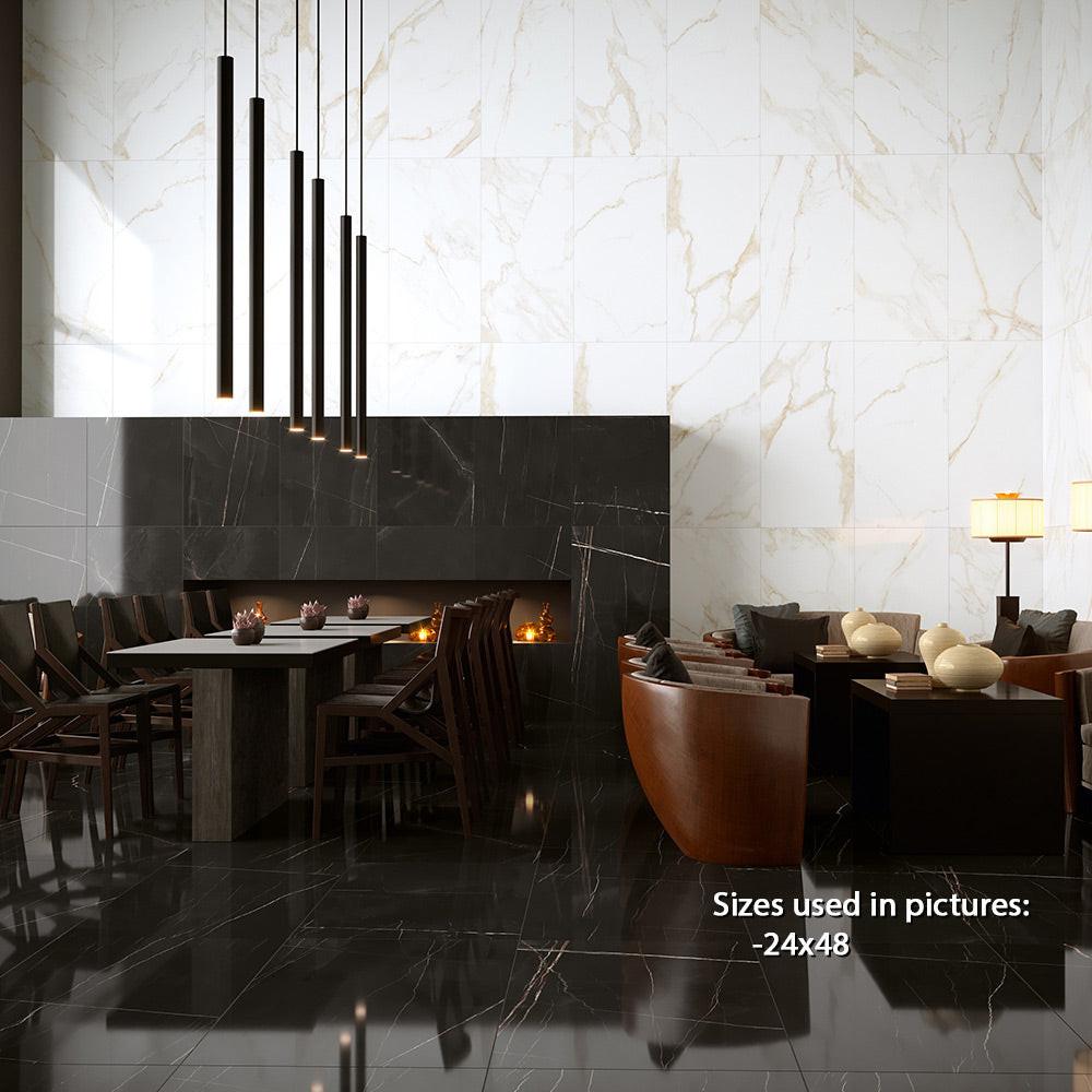 24x48 Marmi Lux Sahara Noir Polished Marble Look Porcelain Tile 24x48 Marmi Lux Sahara Noir Polished Marble Look Porcelain Tile - American Tile Depot