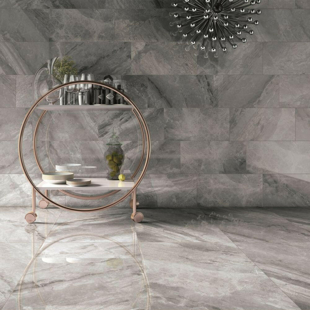 24x48 Trivexa Grey Levigato Glossy Marble Look Porcelain Tile 24x48 Trivexa Grey Levigato Glossy Marble Look Porcelain Tile - American Tile Depot