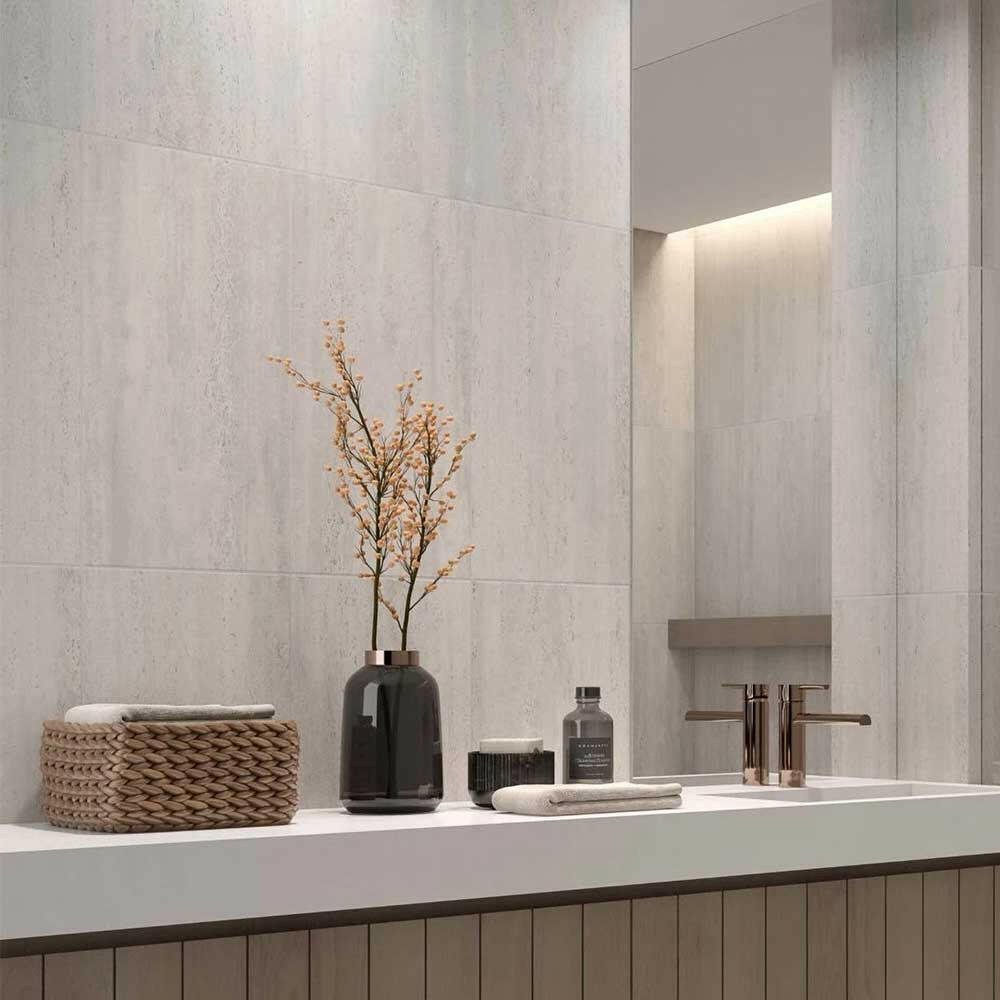 24x48 Valmont Gray Travertine Look Matte Porcelain Tile 24x48 Valmont Gray Travertine Look Matte Porcelain Tile - American Tile Depot
