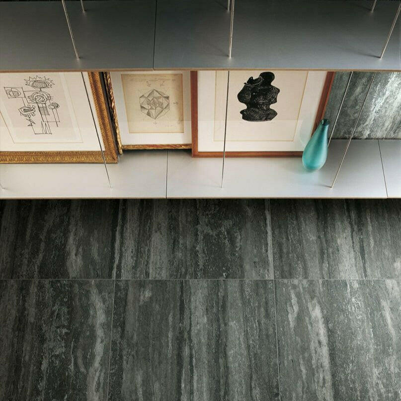 24x48 Vorix Black Glossy Travertine Look Porcelain Tile 24x48 Vorix Black Glossy Travertine Look Porcelain Tile - American Tile Depot
