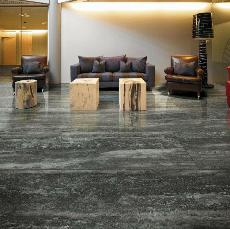 24x48 Vorix Black Glossy Travertine Look Porcelain Tile 24x48 Vorix Black Glossy Travertine Look Porcelain Tile - American Tile Depot