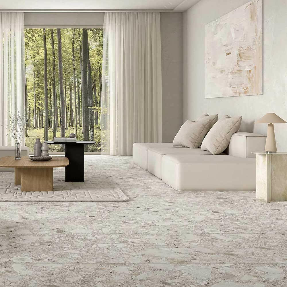 24x48 Uniquartz Bone Terrazzo Look Matte Porcelain Tile-American Tile Depot