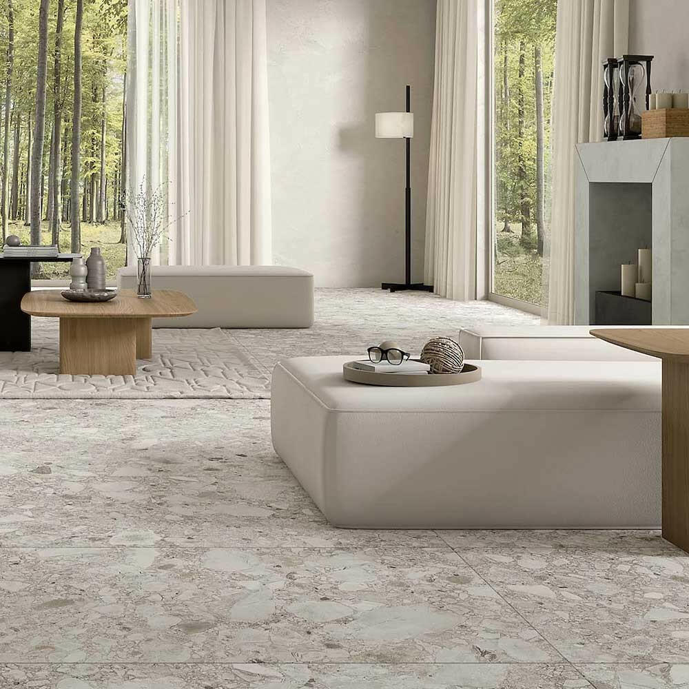 24x48 Uniquartz Bone Terrazzo Look Matte Porcelain Tile-American Tile Depot