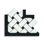 Thassos White Marble Honed Basketweave Border Corner w/ Black Dots - American Tile Depot