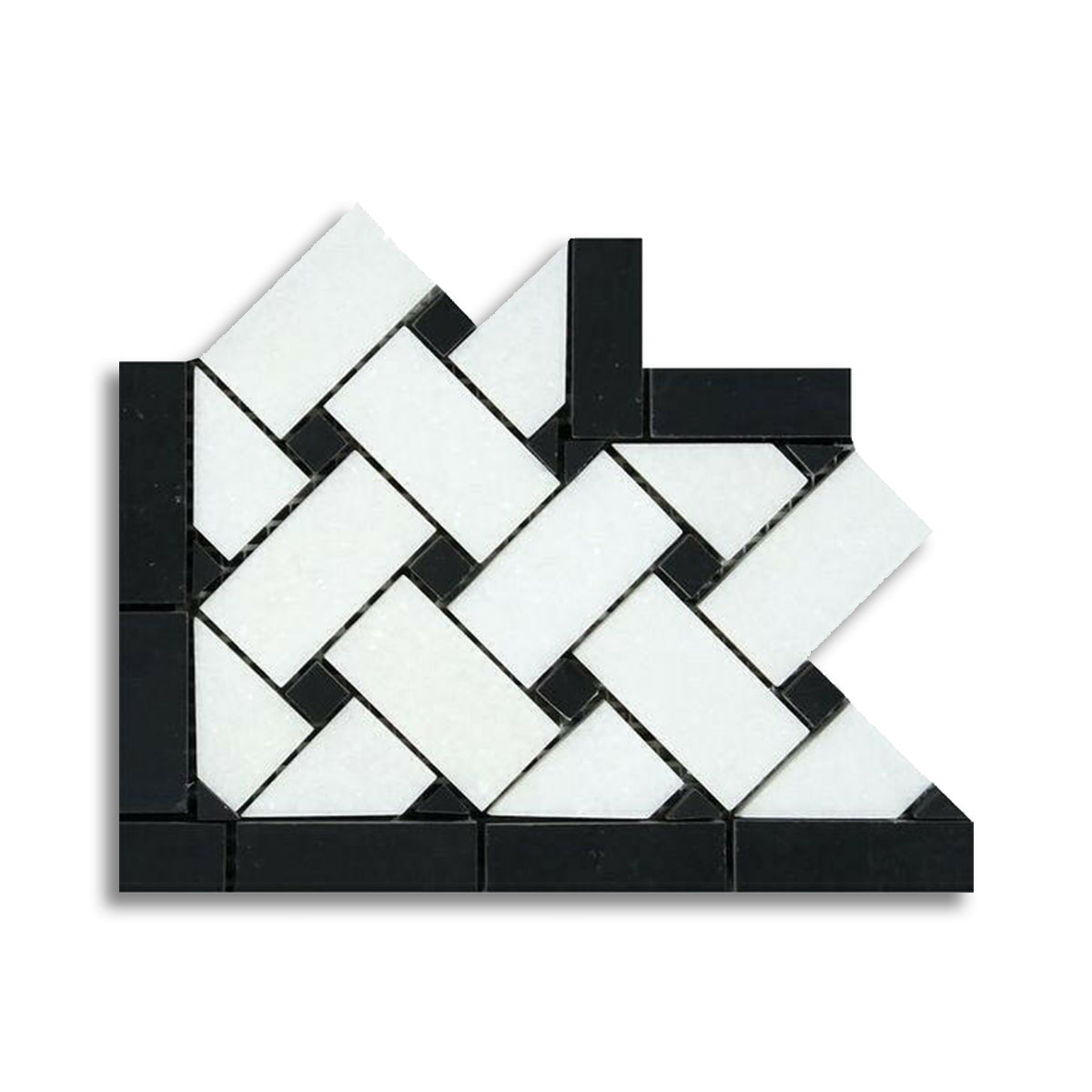 Thassos White Marble Polished Basketweave Border Corner w/ Black Dots