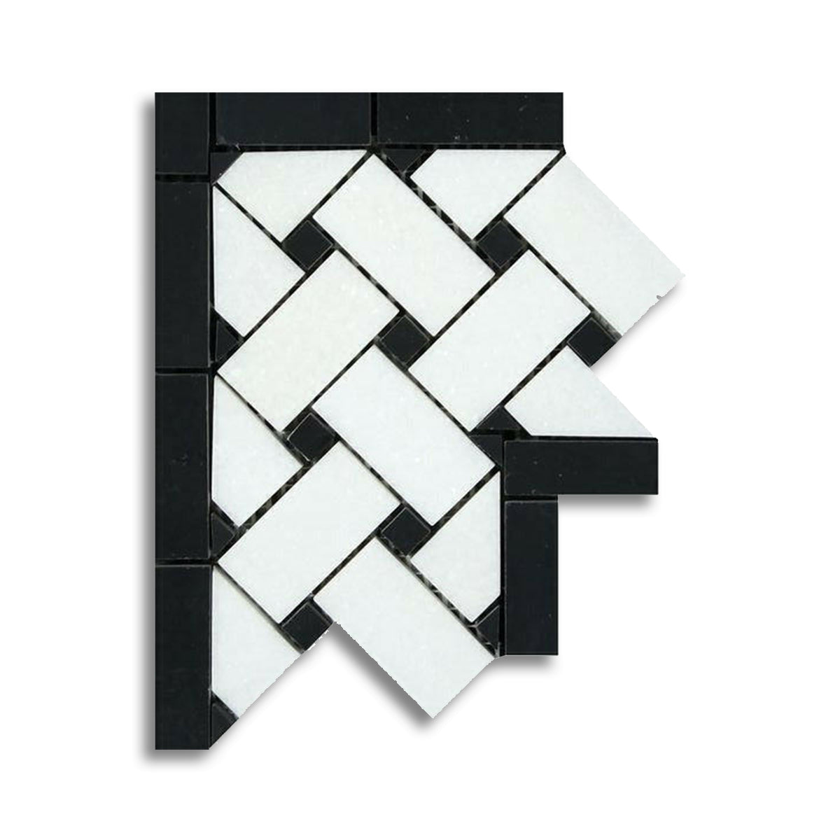 Thassos White Marble Honed Basketweave Border Corner w/ Black Dots - American Tile Depot