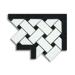 Thassos White Marble Honed Basketweave Border Corner w/ Black Dots - American Tile Depot
