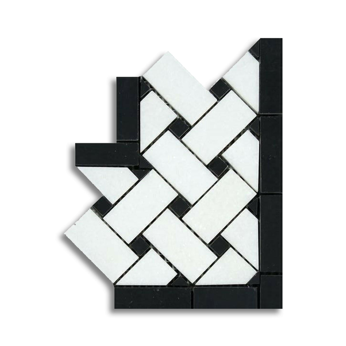 Thassos White Marble Polished Basketweave Border Corner w/ Black Dots - American Tile Depot