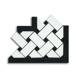 Thassos White Marble Polished Basketweave Border Corner w/ Black Dots - American Tile Depot