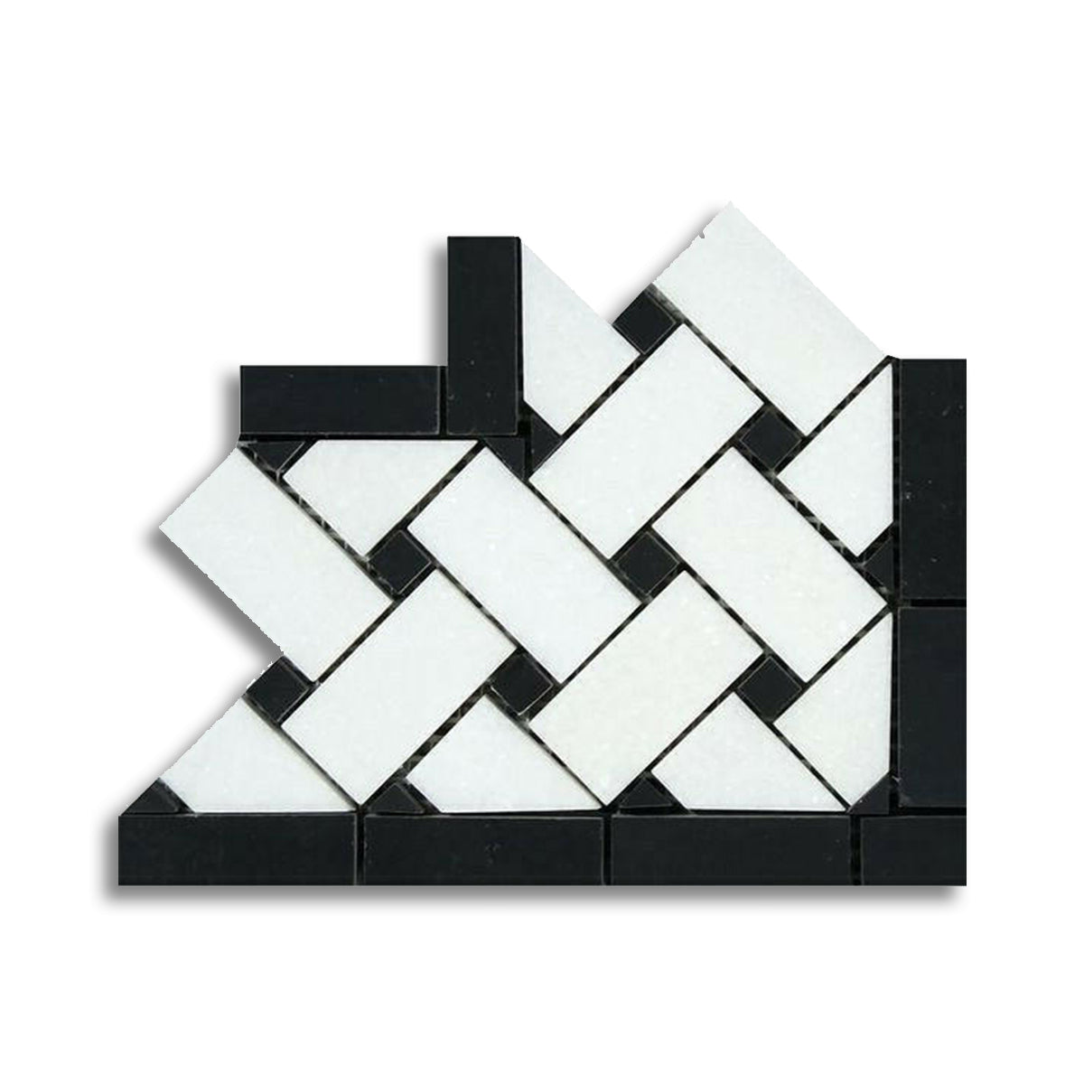 Thassos White Marble Polished Basketweave Border Corner w/ Black Dots - American Tile Depot