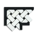 Thassos White Marble Honed Basketweave Border Corner w/ Black Dots - American Tile Depot