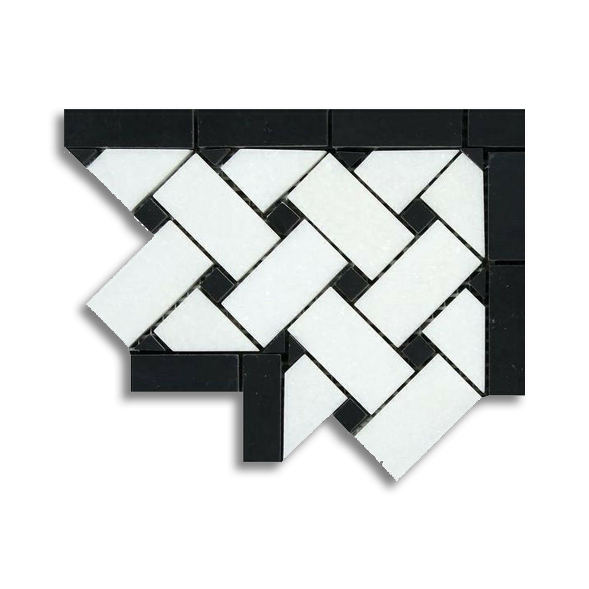 Thassos White Marble Honed Basketweave Border Corner w/ Black Dots