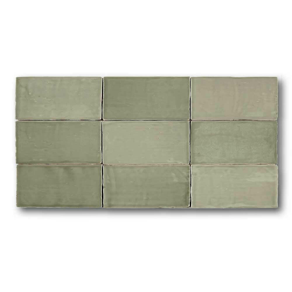 2.5x5 Azure Coast Green Stone Look Glossy Ceramic Wall Tile - American Tile Depot