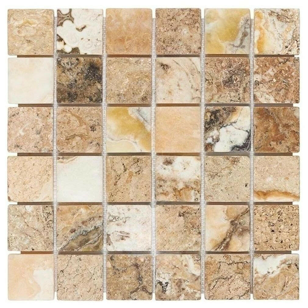 2x2 Antico Onyx Travertine Tumbled Mosaic Tile 2x2 Antico Onyx Travertine Tumbled Mosaic Tile - American Tile Depot