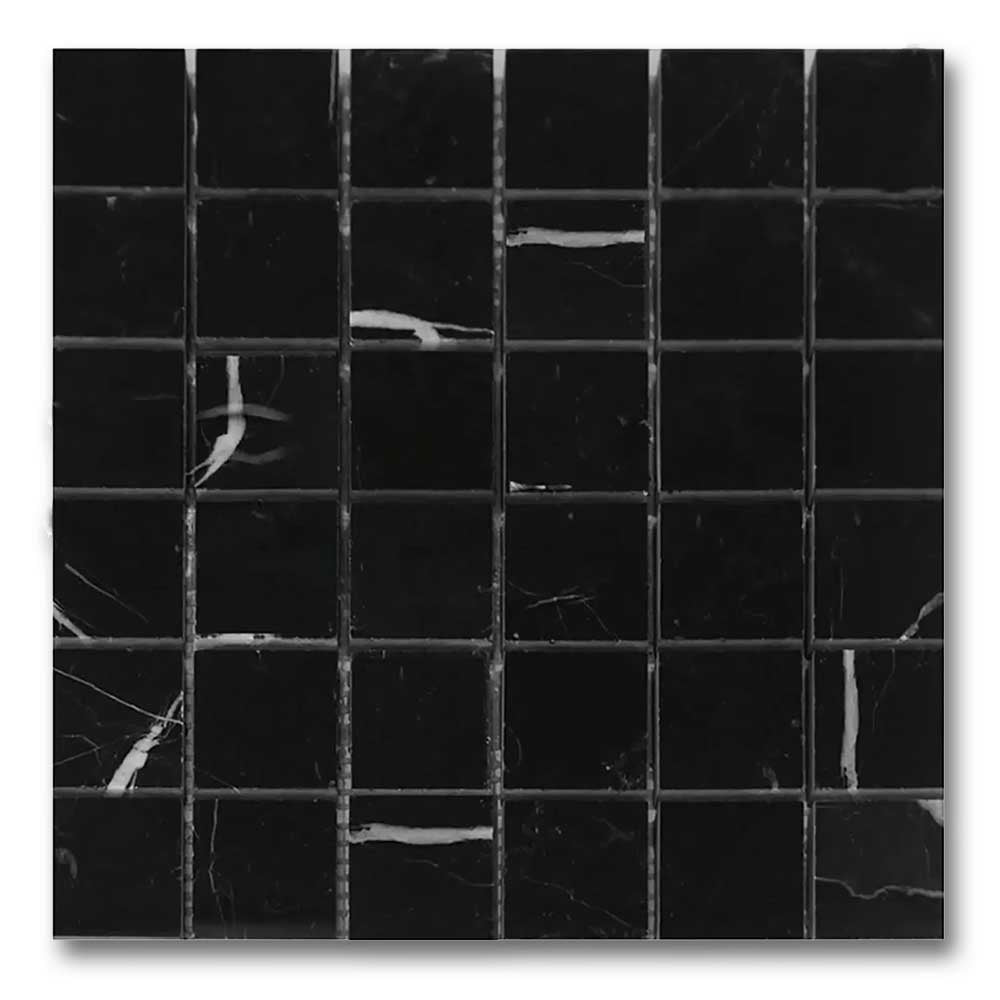 2x2 Black Marquina Marble Polished Mosaic Tile