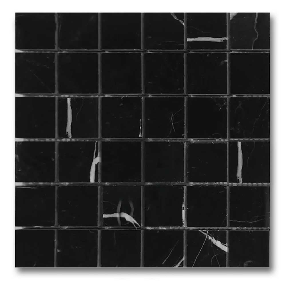 2x2 Black Marquina Marble Honed Mosaic Tile