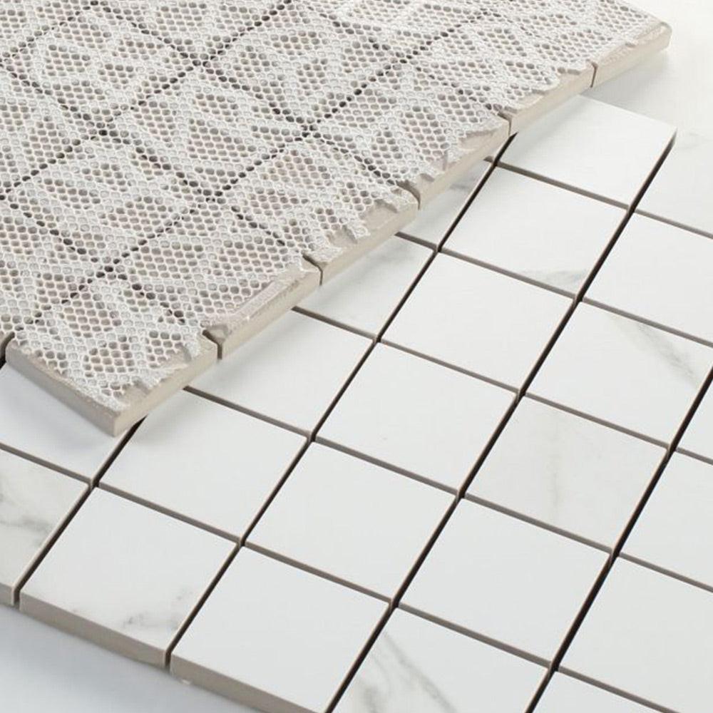 2x2 Borneo Calacatta Dora Matte Square Marble Laminated Porcelain Mosaic Tile 2x2 Borneo Calacatta Dora Matte Square Marble Laminated Porcelain Mosaic Tile - American Tile Depot