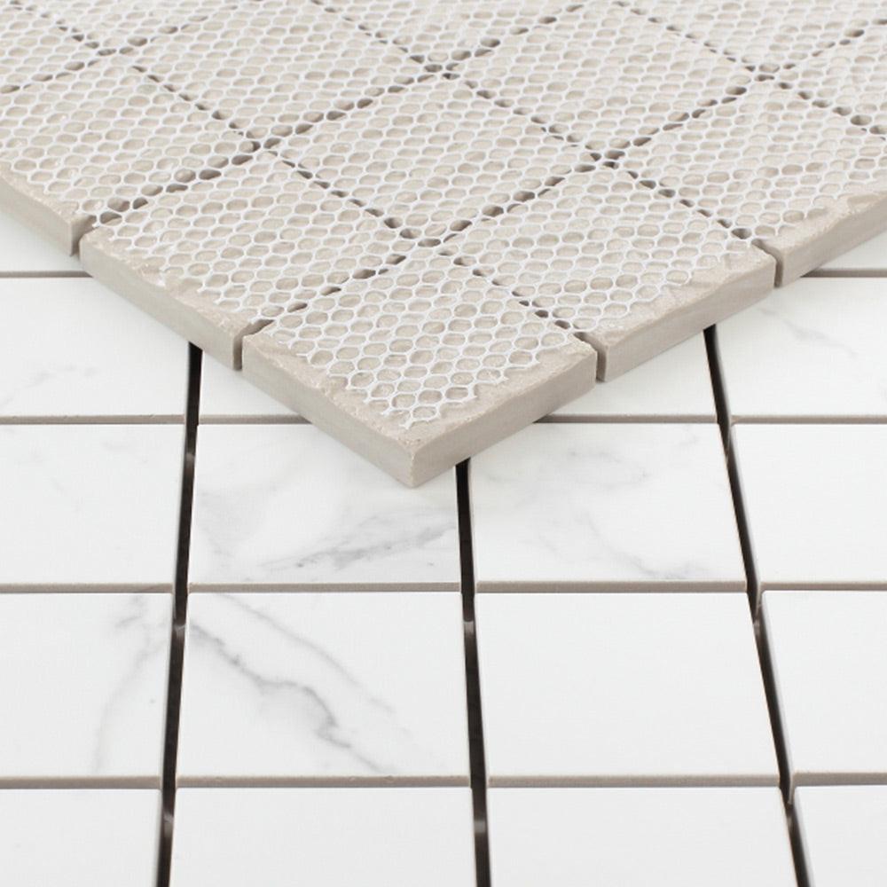 2x2 Borneo Carrara Pre Matte Square Marble Laminated Porcelain Mosaic Tile 2x2 Borneo Carrara Pre Matte Square Marble Laminated Porcelain Mosaic Tile - American Tile Depot