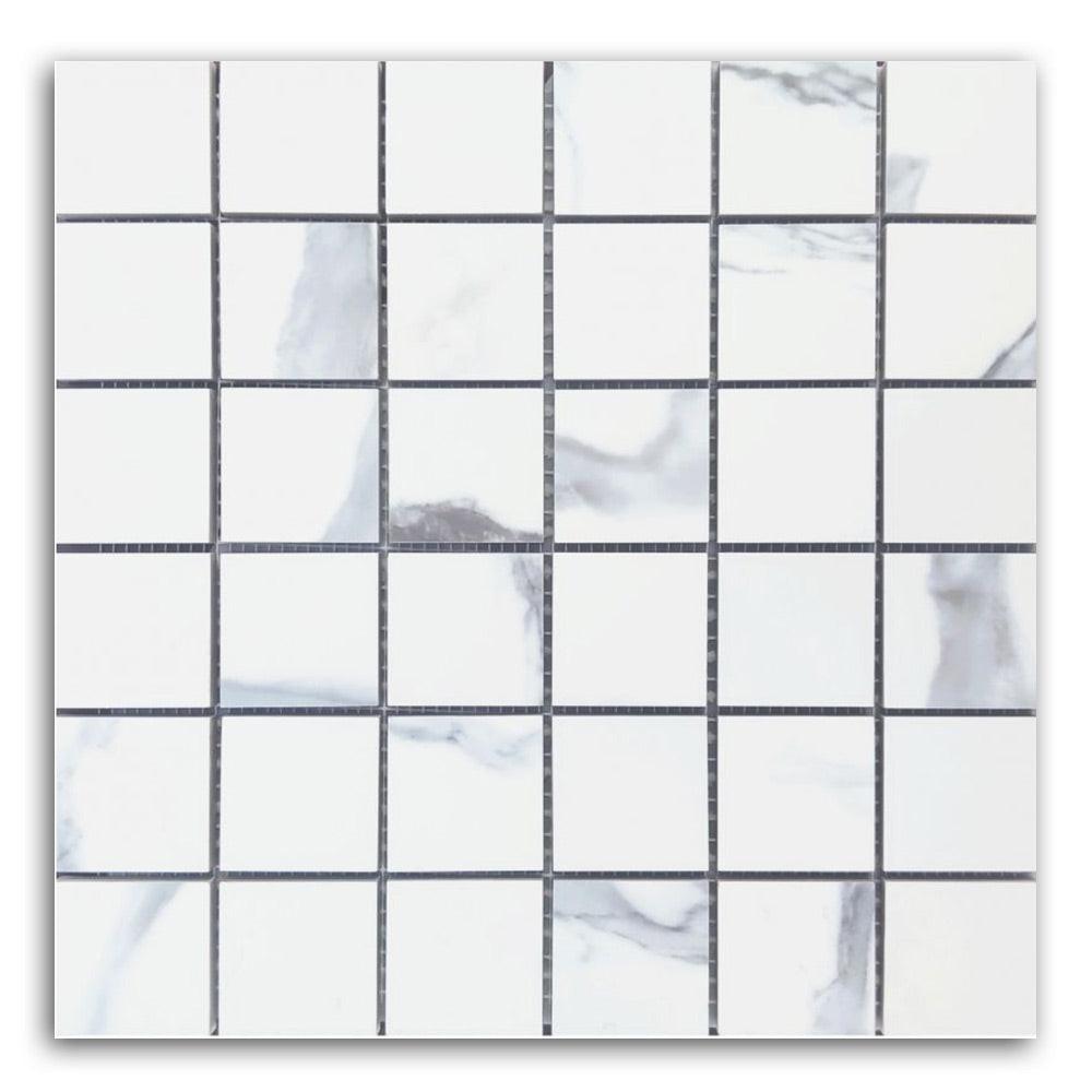 2x2 Calacatta Blue Matte Square Porcelain Mosaic Tile 2x2 Calacatta Blue Matte Square Porcelain Mosaic Tile - American Tile Depot