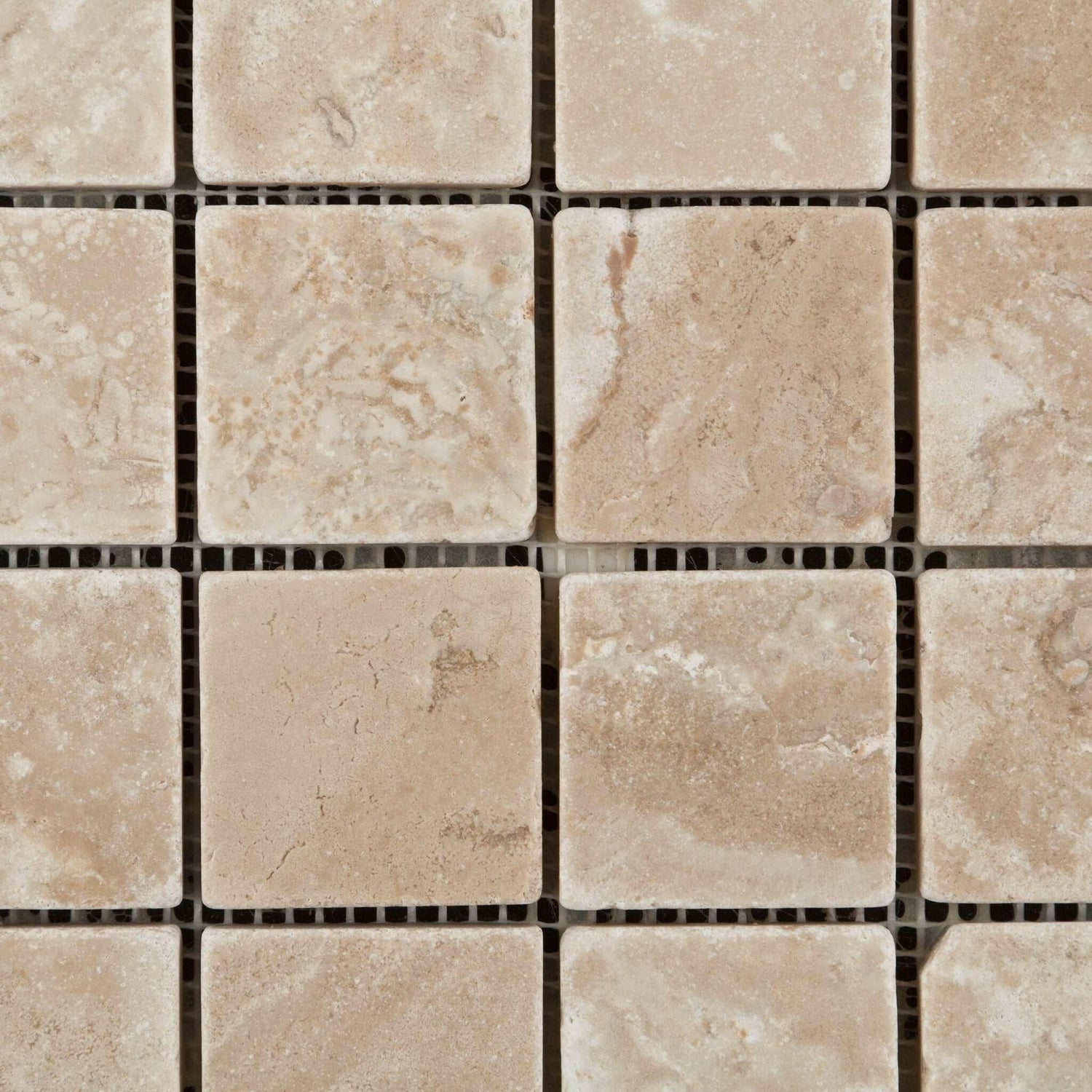 2x2 Durango Cream Travertine Tumbled Mosaic Tile 2x2 Durango Cream Travertine Tumbled Mosaic Tile - American Tile Depot